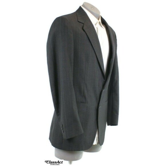 Towncraft Black Striped 2 piece suit Mens Wool Blend 40L Flat Front 34" Waist - Picture 3 of 10